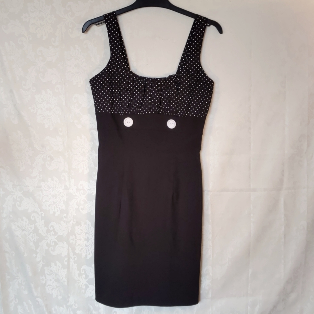 Black and white polka dot pencil skirt dress size small pinup classic style 00s